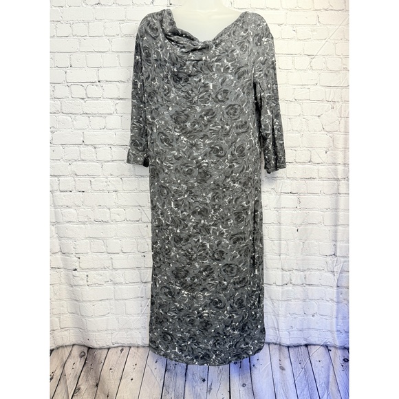 Loft Womens Grey Floral Abstract Print Cowl Neck Long Sleeve Maxi Dress - Picture 1 of 8